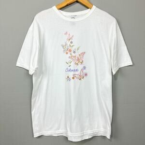 Vintage 90s Sierra‎ Madre Colorado Graphic T-Shirt Size L White Granny Butterfly